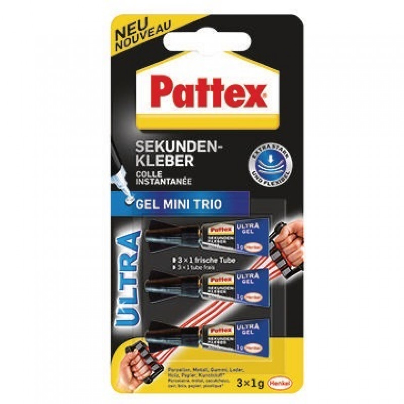 Pattex Sekundenkleber UltraGel Mini Trio PSMG3 Tube 1g 3 St./Pack. Pattex Sekundenkleber UltraGel Mini Trio PSMG3 Tube 1g 3 St./Pack.