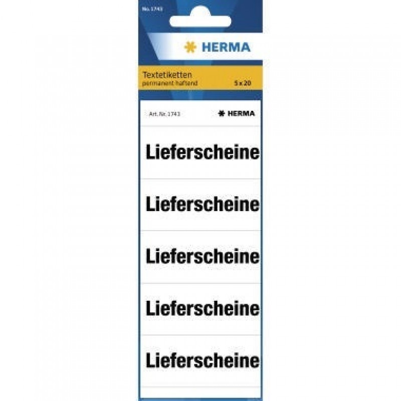 HERMA Textetiketten 1743 f. Ordner Lieferscheine 60x26mm ws 100 St./Pa HERMA Textetiketten 1743 f. Ordner Lieferscheine 60x26mm ws 100 St./Pa