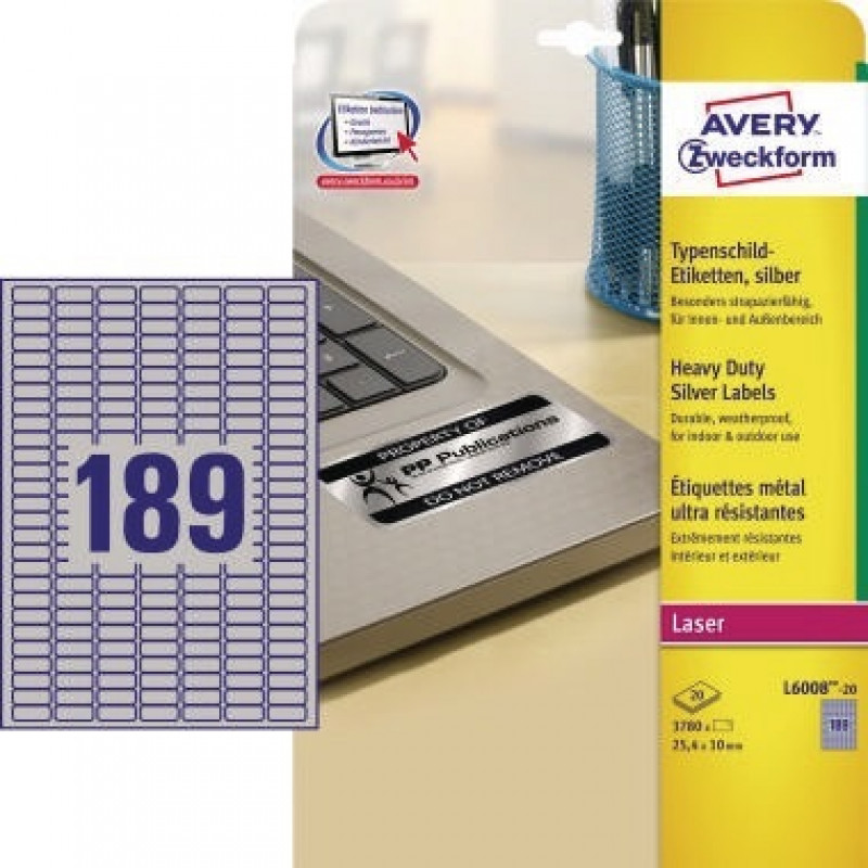 Avery Zweckform Typenschildetikett L6008-20 25,4x10mm 3.780 St./Pack. Avery Zweckform Typenschildetikett L6008-20 25,4x10mm 3.780 St./Pack.