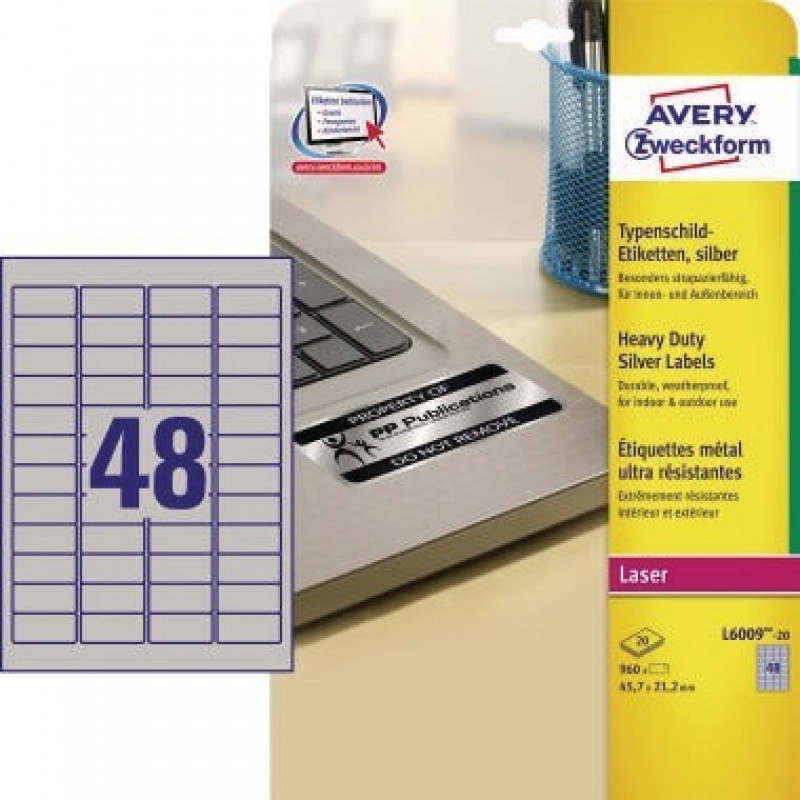 Avery Zweckform Typenschildetikett L6009-20 45,7x21,2mm 960 St./Pack. Avery Zweckform Typenschildetikett L6009-20 45,7x21,2mm 960 St./Pack.