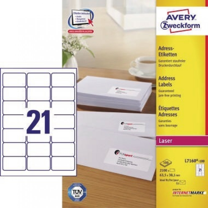 Avery Zweckform Adressetikett L7160-100 weiß 2.100 St./Pack. Avery Zweckform Adressetikett L7160-100 weiß 2.100 St./Pack.