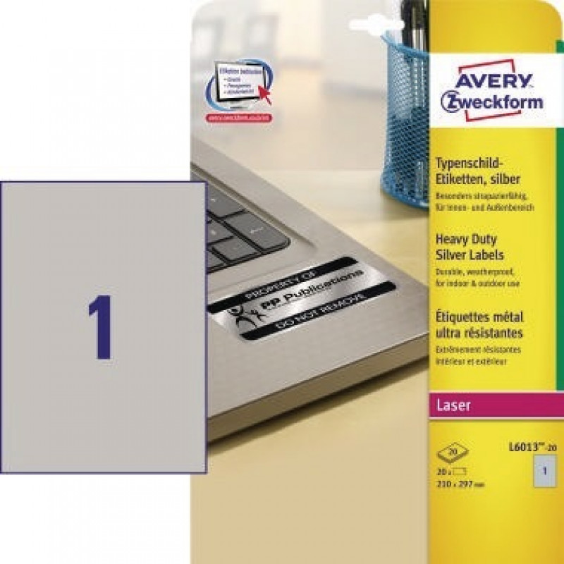 Avery Zweckform Typenschildetikett L6013-20 210x297mm 20 St./Pack. Avery Zweckform Typenschildetikett L6013-20 210x297mm 20 St./Pack.