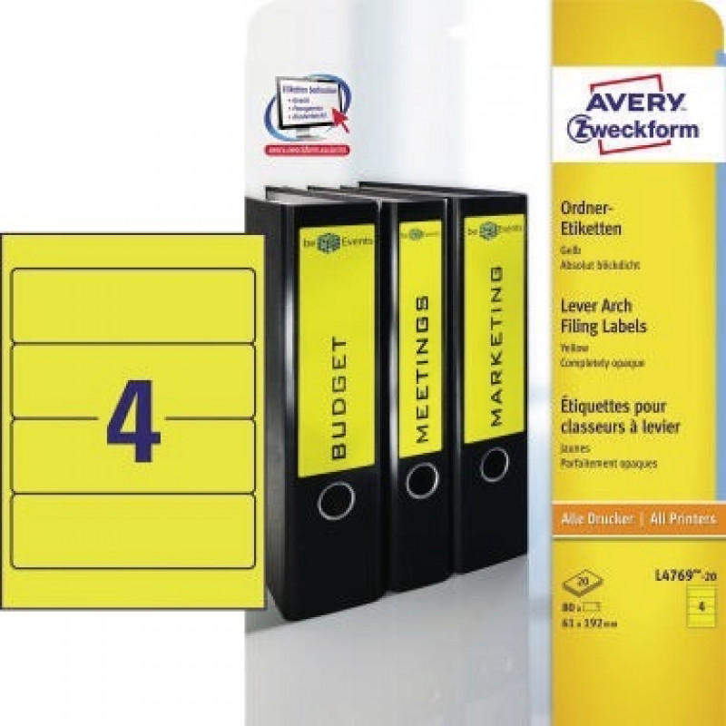 Avery Zweckform Ordneretikett L4769-20 61x192mm ge 80 St./Pack.