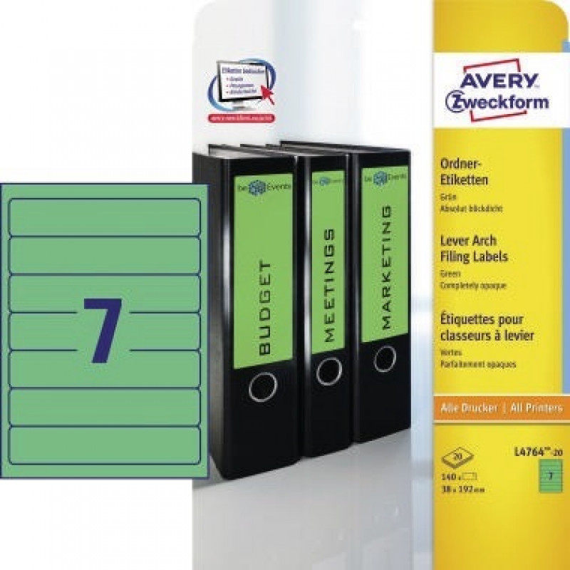 Avery Zweckform Ordneretikett L4764-20 38x192mm gn 140 St./Pack. Avery Zweckform Ordneretikett L4764-20 38x192mm gn 140 St./Pack.