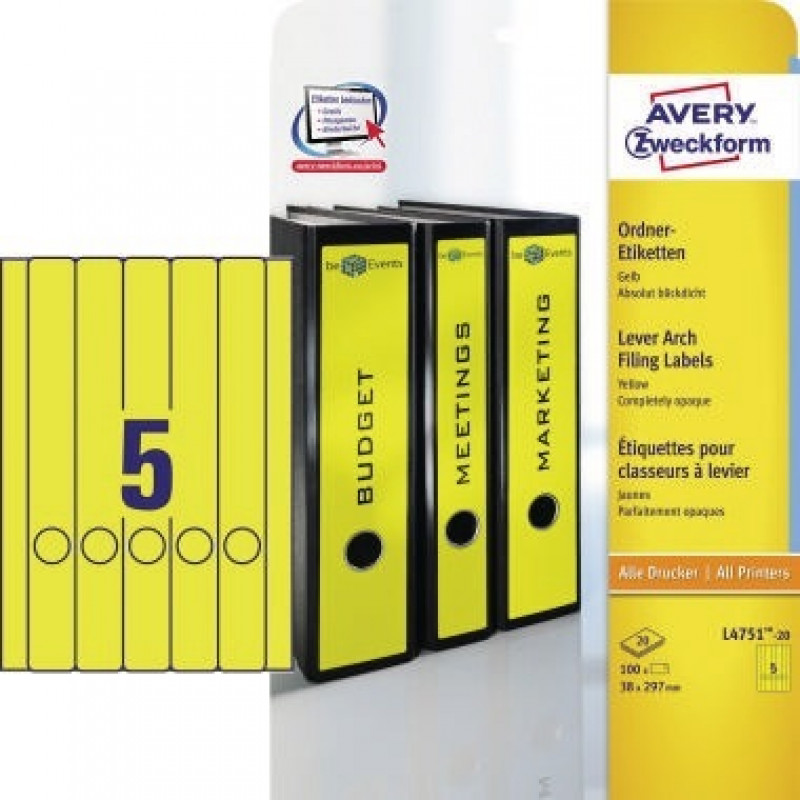Avery Zweckform Ordneretikett L4751-20 38x297mm ge 100 St./Pack. Avery Zweckform Ordneretikett L4751-20 38x297mm ge 100 St./Pack.