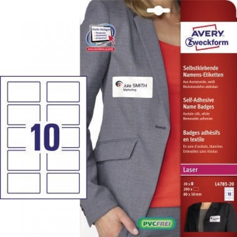 Avery Zweckform Namensetikett L4785-20 80x50mm weiß 200 St./Pack. Avery Zweckform Namensetikett L4785-20 80x50mm weiß 200 St./Pack.