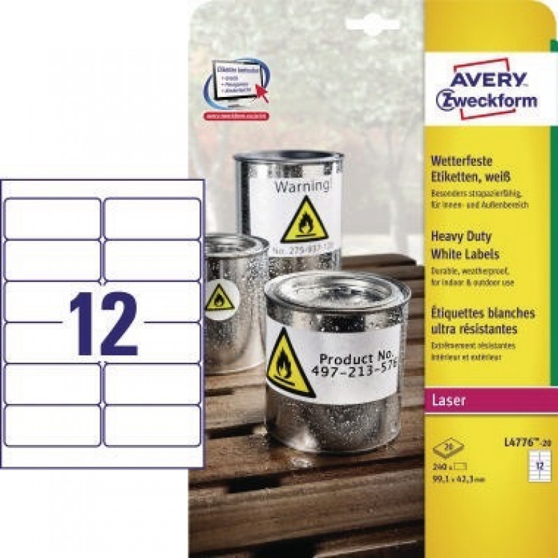 Avery Zweckform Folienetikett L4776-20 99,1x42,3mm 240 St./Pack. Avery Zweckform Folienetikett L4776-20 99,1x42,3mm 240 St./Pack.