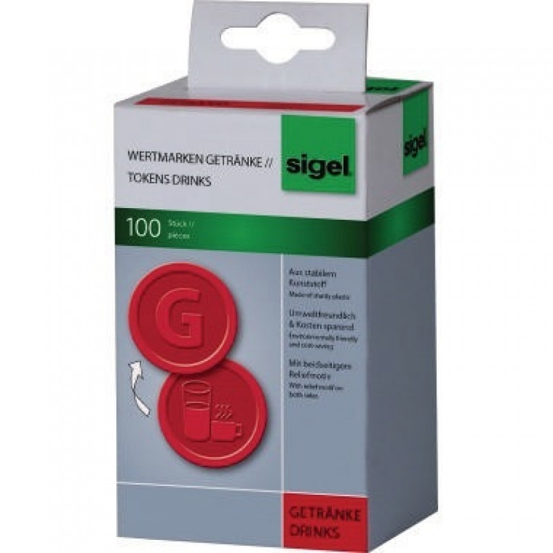 Sigel Wertmarke Getränke WM006 25mm Kunststoff rot 100 St.Pack. Sigel Wertmarke Getränke WM006 25mm Kunststoff rot 100 St.Pack.