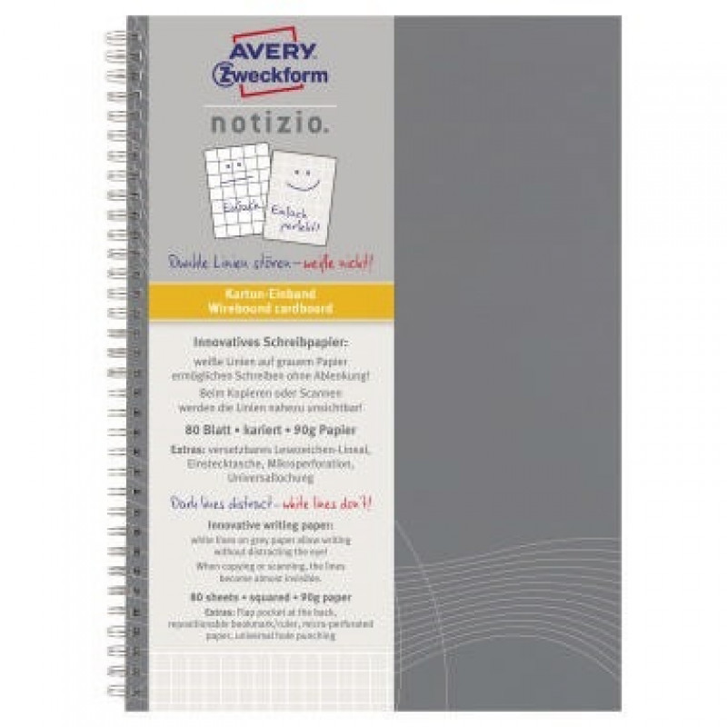 Avery Zweckform Collegeblock 7011 DIN A5 kariert 90g 80Blatt grau Avery Zweckform Collegeblock 7011 DIN A5 kariert 90g 80Blatt grau