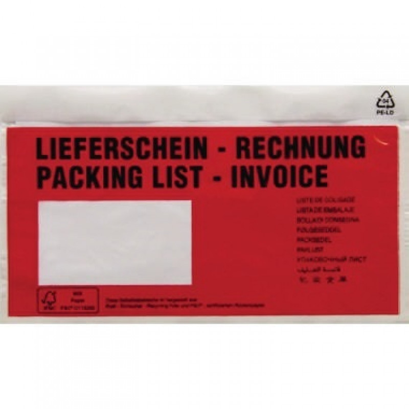 Dokumententasche Lieferschein- Rechnung DL mF sk rt 250 St./Pack. Dokumententasche Lieferschein- Rechnung DL mF sk rt 250 St./Pack.