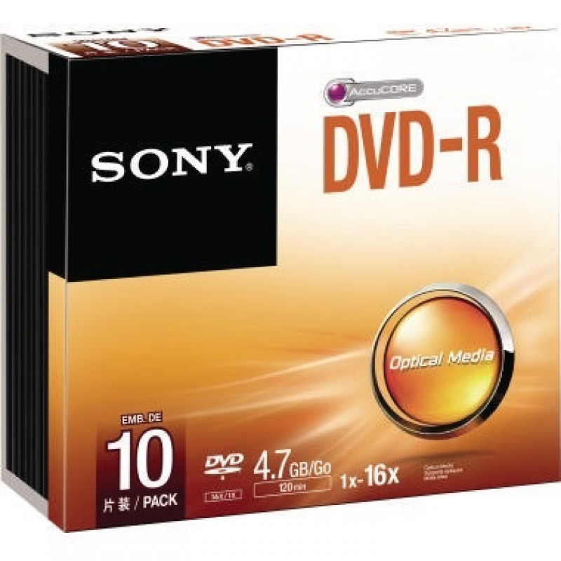 Sony DVD-R DMR47SS 16x 4,7GB 120Min. Slimcase 10 St./Pack. Sony DVD-R DMR47SS 16x 4,7GB 120Min. Slimcase 10 St./Pack.