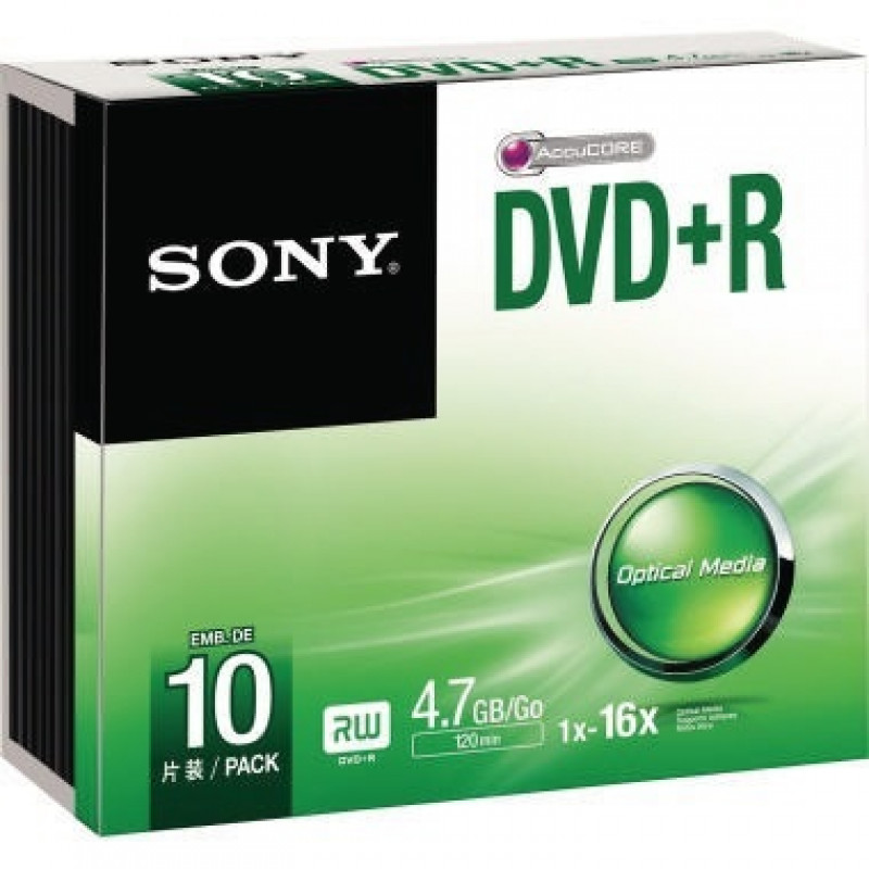 Sony DVD+R DPR47SS 16x 4,7GB 120Min. Slimcase 10 St./Pack. Sony DVD+R DPR47SS 16x 4,7GB 120Min. Slimcase 10 St./Pack.