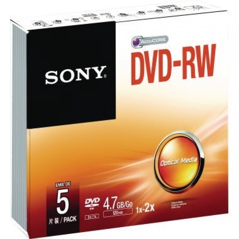 Sony DVD-RW 5DMW47SS 16x 4,7GB 120Min. Slimcase 5 St./Pack. Sony DVD-RW 5DMW47SS 16x 4,7GB 120Min. Slimcase 5 St./Pack.