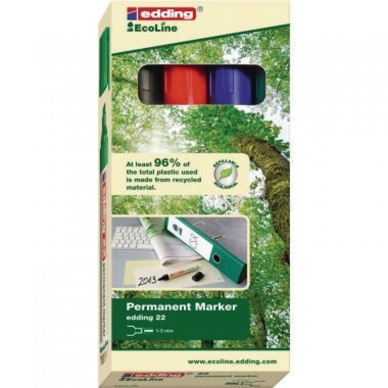 edding Permanentmarker 22 EcoLine 4-22-4 Keilspitze sort. 4 St./Pack. edding Permanentmarker 22 EcoLine 4-22-4 Keilspitze sort. 4 St./Pack.
