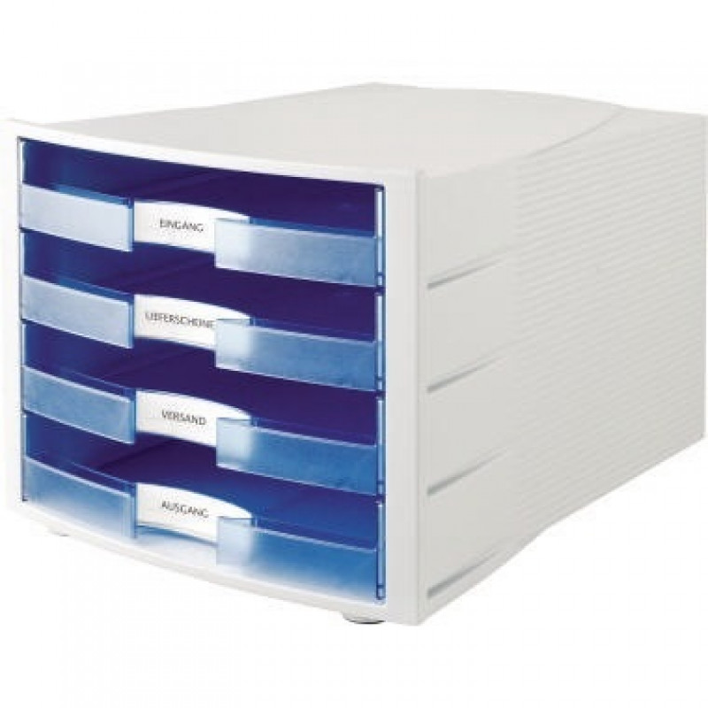 HAN Schubladenbox IMPULS 1011-X-64 DIN A4/C4 4Fächer lichtgrau/tr.bl