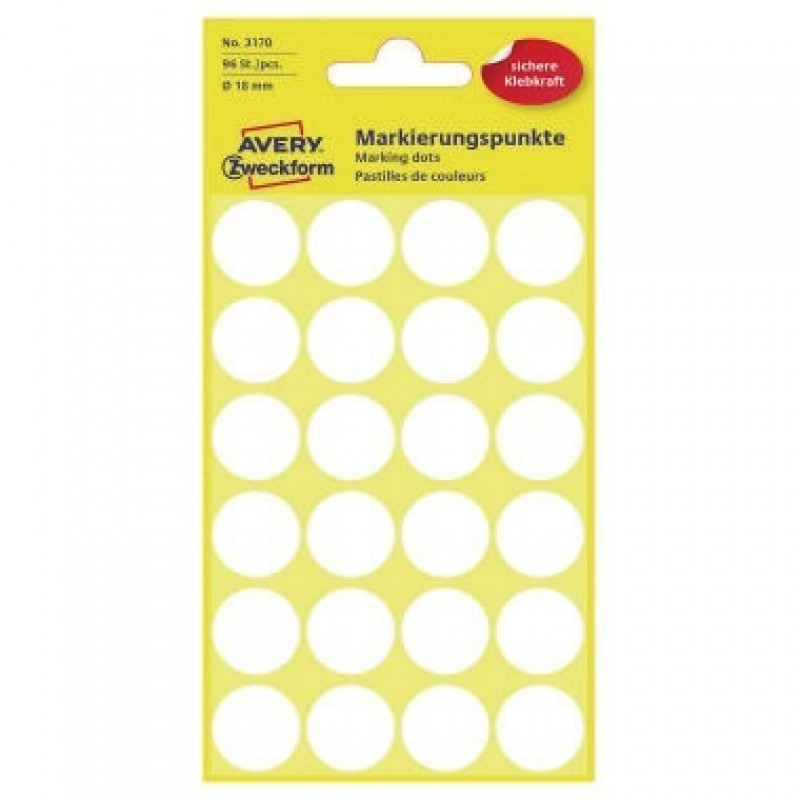 Avery Zweckform Markierungspunkt 3170 18mm weiß 96 St./Pack. Avery Zweckform Markierungspunkt 3170 18mm weiß 96 St./Pack.