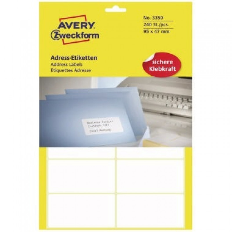 Avery Zweckform Adressetikett 3350 95x47mm weiß 240 St./Pack. Avery Zweckform Adressetikett 3350 95x47mm weiß 240 St./Pack.