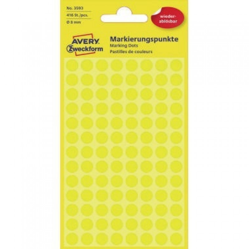 Avery Zweckform Markierungspunkt 3593 8mm gelb 416 St./Pack. Avery Zweckform Markierungspunkt 3593 8mm gelb 416 St./Pack.