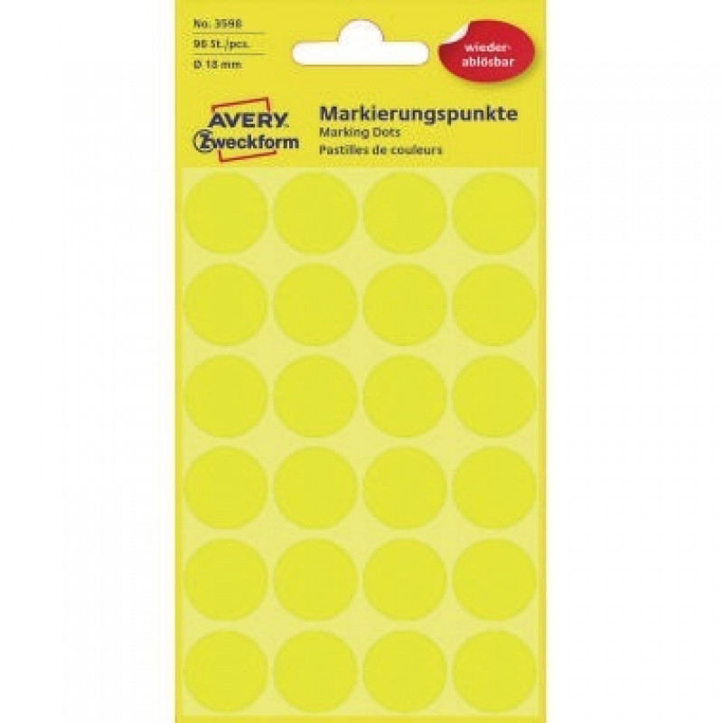 Avery Zweckform Markierungspunkt 3598 18mm gelb 96 St./Pack. Avery Zweckform Markierungspunkt 3598 18mm gelb 96 St./Pack.