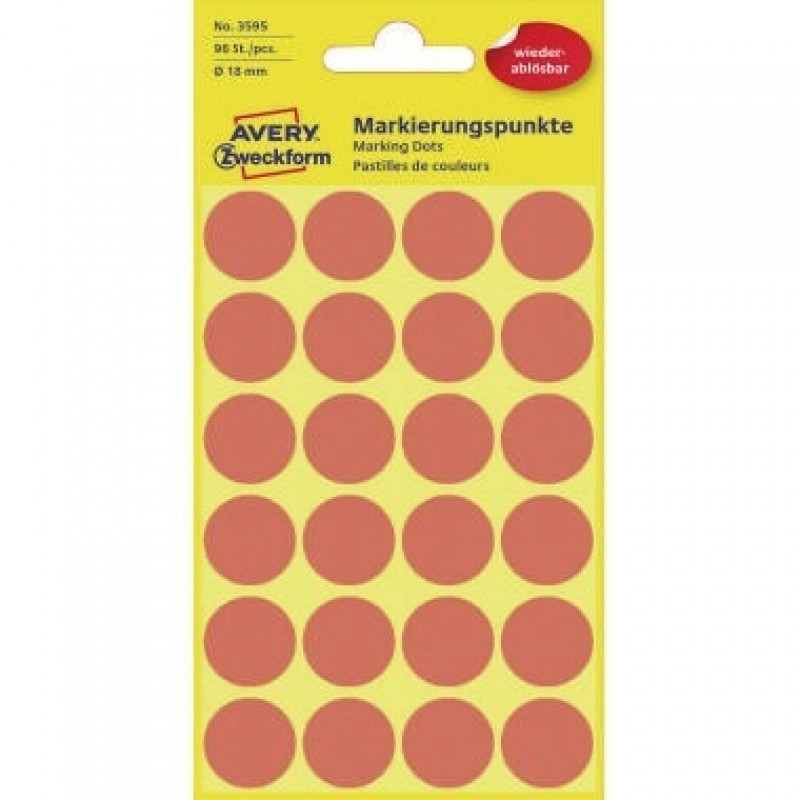 Avery Zweckform Markierungspunkt 3595 18mm rot 96 St./Pack. Avery Zweckform Markierungspunkt 3595 18mm rot 96 St./Pack.