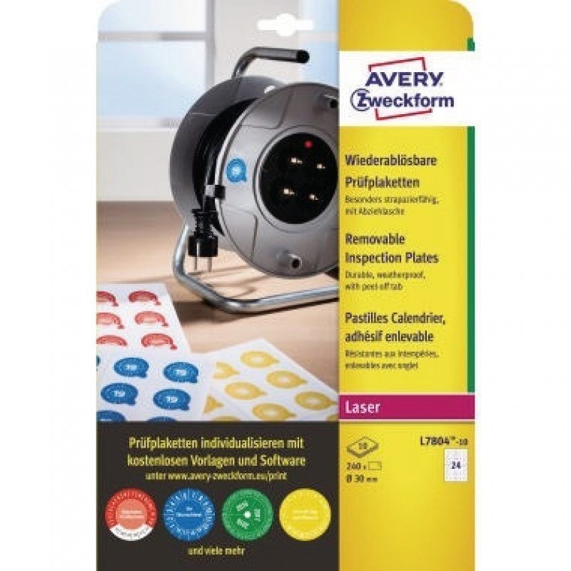 Avery Zweckform Plakette L7804-10 ablösbar 30mm ws 240 St./Pack. Avery Zweckform Plakette L7804-10 ablösbar 30mm ws 240 St./Pack.