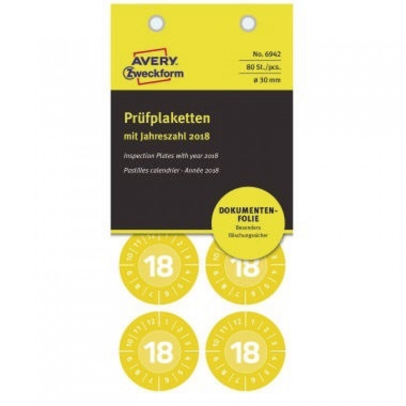 Avery Zweckform Prüfplakette 6942 2018 abziehsicher ge 80 St./Pack. Avery Zweckform Prüfplakette 6942 2018 abziehsicher ge 80 St./Pack.