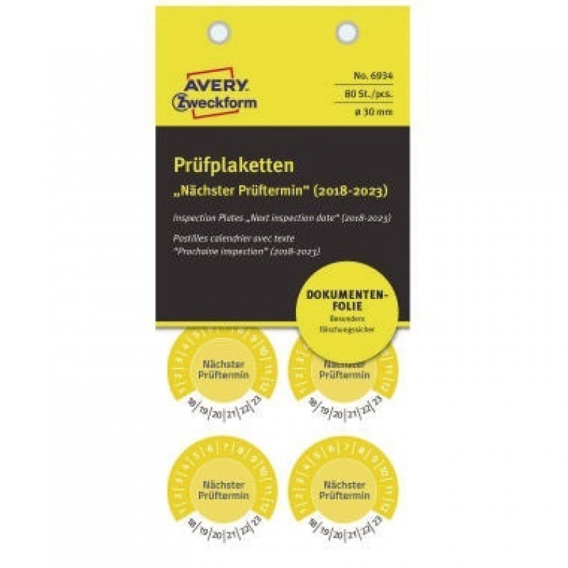 Avery Zweckform Prüfplakette 6934 2018/23 abziehs. ge 80 St./Pack.
