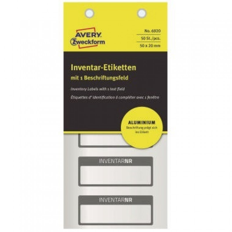 Avery Zweckform Inventaretikett 6920 Alu-Folie sw 50 St./Pack. Avery Zweckform Inventaretikett 6920 Alu-Folie sw 50 St./Pack.