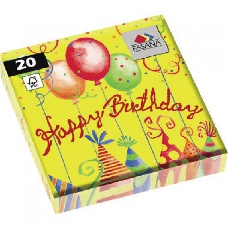 FASANA Serviette 209442 33x33cm 3lagig Happy Birthday 20 St./Pack. FASANA Serviette 209442 33x33cm 3lagig Happy Birthday 20 St./Pack.