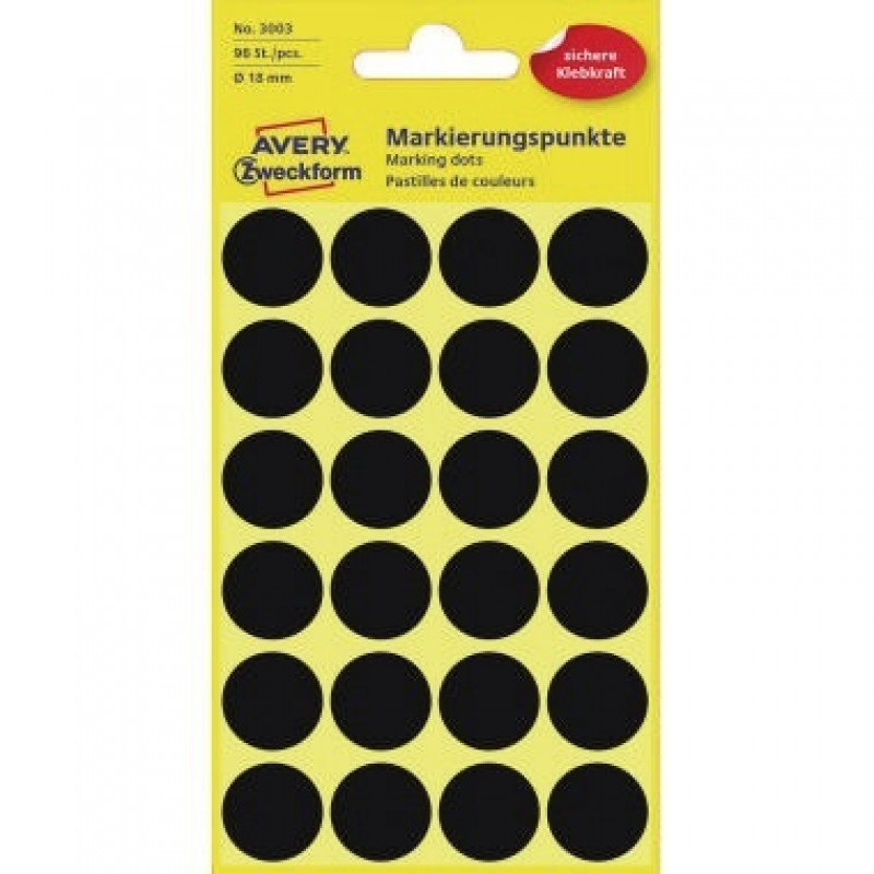 Avery Zweckform Markierungspunkt 3003 18mm schwarz 96 St./Pack. Avery Zweckform Markierungspunkt 3003 18mm schwarz 96 St./Pack.