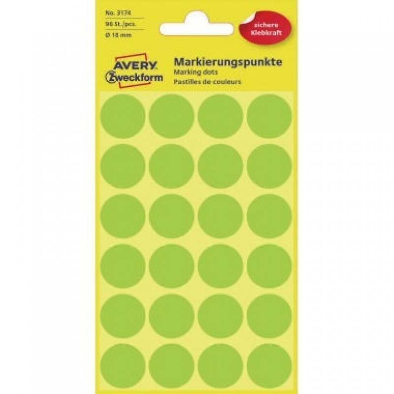 Avery Zweckform Markierungspunkt 3174 18mm leuchtgrün 96 St./Pack. Avery Zweckform Markierungspunkt 3174 18mm leuchtgrün 96 St./Pack.