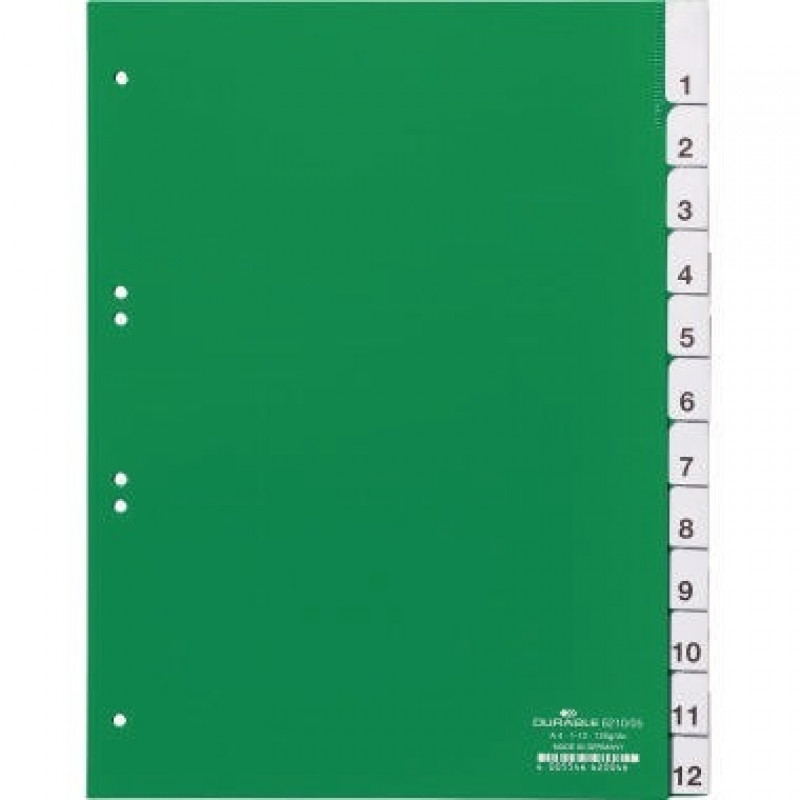 DURABLE Register 621005 DIN A4 1-12 12teilig Hartfolie grün DURABLE Register 621005 DIN A4 1-12 12teilig Hartfolie grün