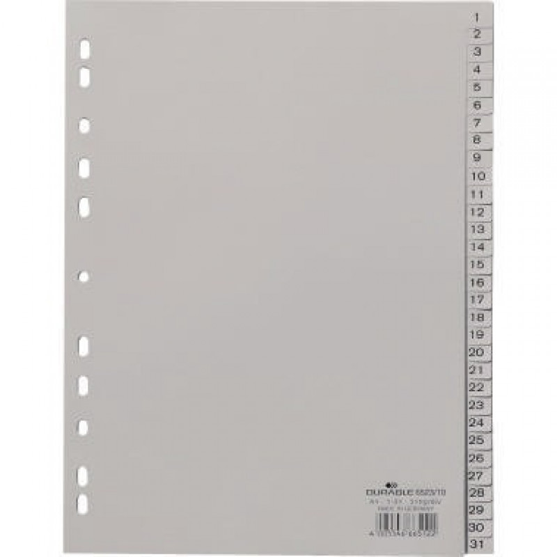 DURABLE Register 652310 DIN A4 volldeckend 1-31 31tlg. PP grau DURABLE Register 652310 DIN A4 volldeckend 1-31 31tlg. PP grau