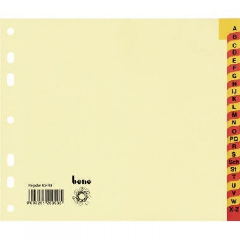 Bene Register 93403 A-Z DIN A4 halbe Höhe 24teilig ch Taben rt/ge Bene Register 93403 A-Z DIN A4 halbe Höhe 24teilig ch Taben rt/ge