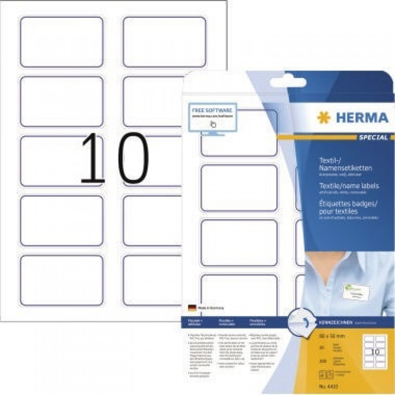 HERMA Namensetikett 4410 80x50mm weiß/blau 200 St./Pack. HERMA Namensetikett 4410 80x50mm weiß/blau 200 St./Pack.