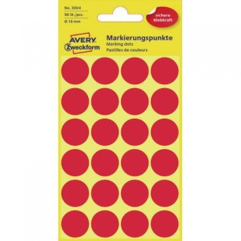 Avery Zweckform Markierungspunkt 3004 18mm rot 96 St /Pack. Avery Zweckform Markierungspunkt 3004 18mm rot 96 St /Pack.