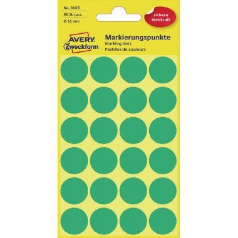 Avery Zweckform Markierungspunkt 3006 18mm grün 96 St./Pack Avery Zweckform Markierungspunkt 3006 18mm grün 96 St./Pack