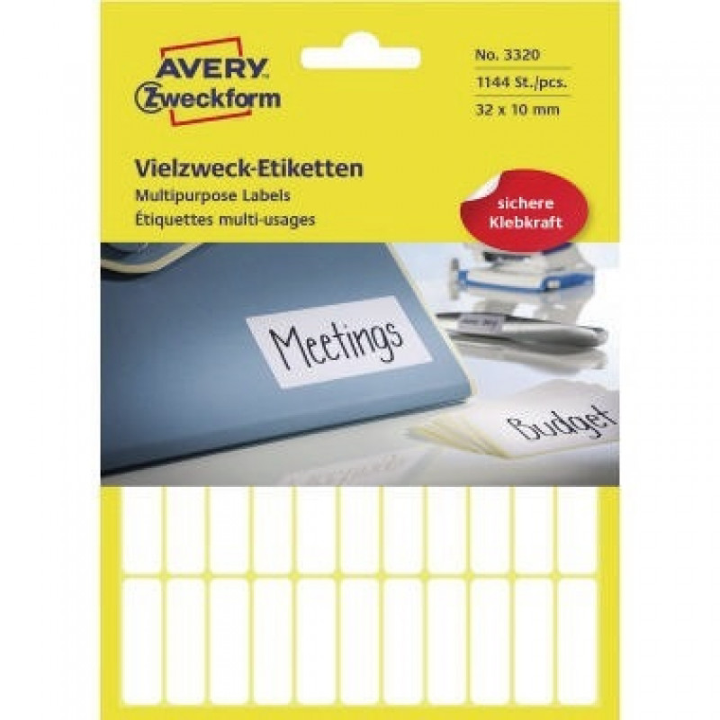 Avery Zweckform Vielzwecketikett 3320 32x10mm weiß 1.144 St./Pack. Avery Zweckform Vielzwecketikett 3320 32x10mm weiß 1.144 St./Pack.