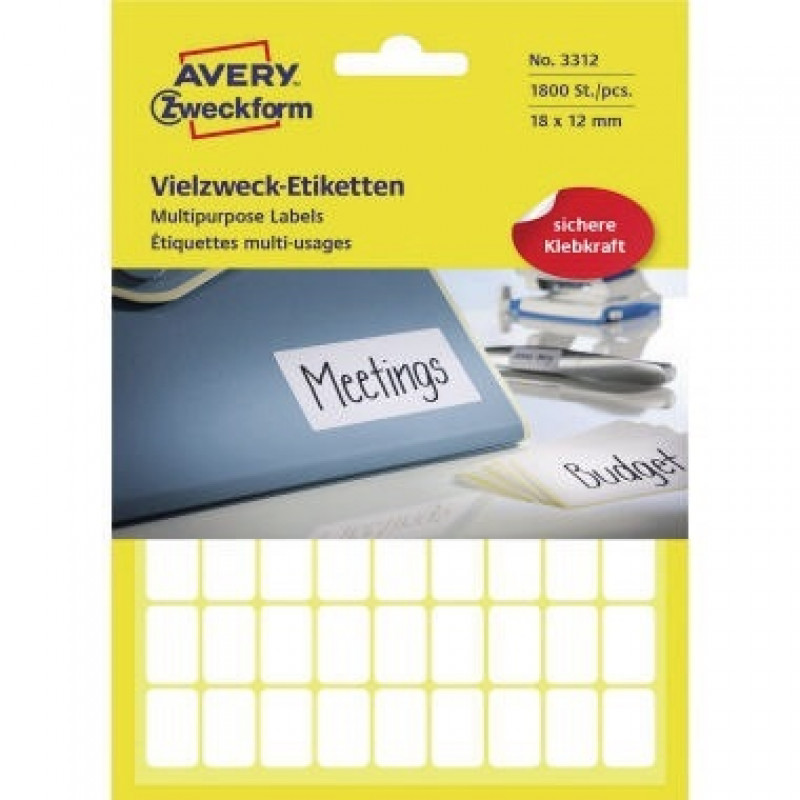 Avery Zweckform Vielzwecketikett 3312 18x12mm weiß 1.800 St./Pack. Avery Zweckform Vielzwecketikett 3312 18x12mm weiß 1.800 St./Pack.