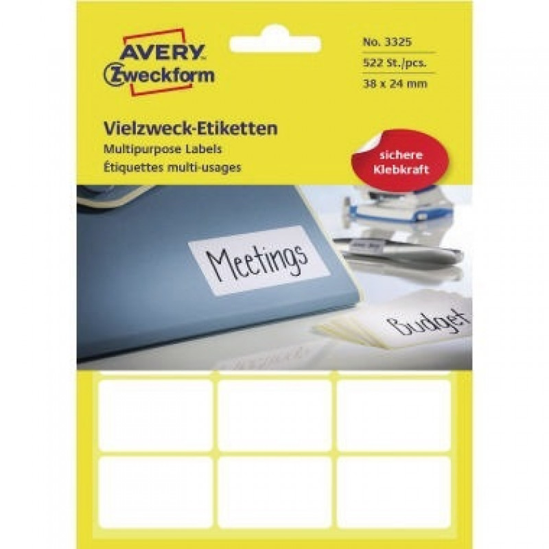 Avery Zweckform Vielzwecketikett 3325 38x24mm weiß 522 St./Pack. Avery Zweckform Vielzwecketikett 3325 38x24mm weiß 522 St./Pack.