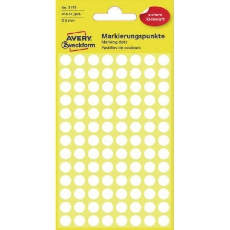 Avery Zweckform Markierungspunkt 3175 8mm weiß 416 St./Pack. Avery Zweckform Markierungspunkt 3175 8mm weiß 416 St./Pack.