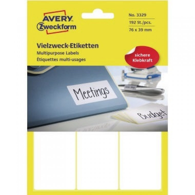 Avery Zweckform Vielzwecketikett 3329 76x39mm weiß 192 St./Pack. Avery Zweckform Vielzwecketikett 3329 76x39mm weiß 192 St./Pack.