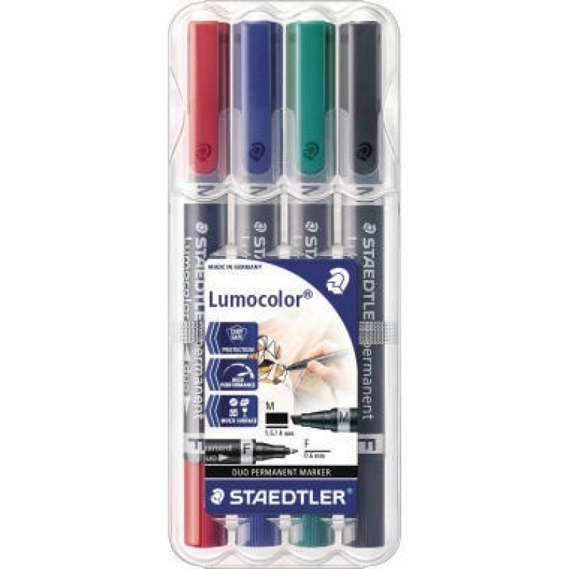 Staedtler Permanentmarker Lumocolor duo Rund/Keil f. sort. 4St./Pack Staedtler Permanentmarker Lumocolor duo Rund/Keil f. sort. 4St./Pack