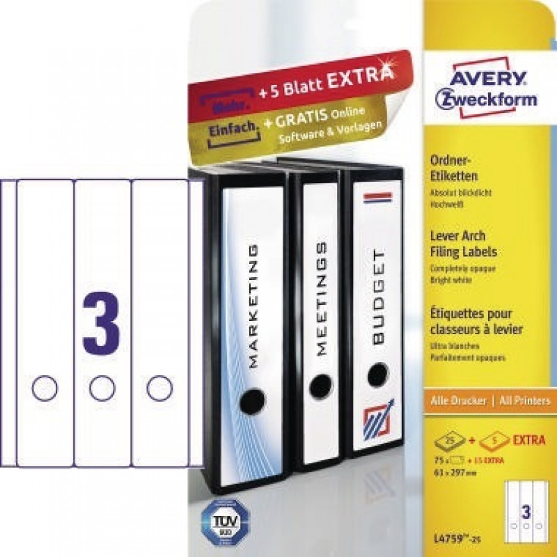 Avery Zweckform Ordneretikett L4759-25 lang/breit ws 75 St./Pack. Avery Zweckform Ordneretikett L4759-25 lang/breit ws 75 St./Pack.
