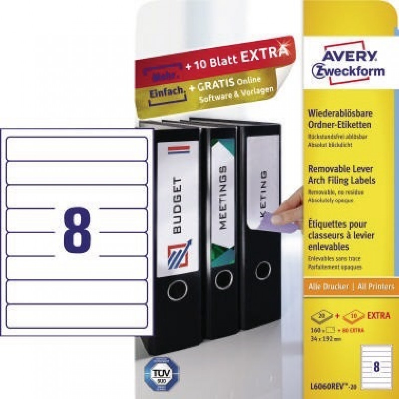 Avery Zweckform Etikett L6060REV-20 34x192mm wiederablösbar Avery Zweckform Etikett L6060REV-20 34x192mm wiederablösbar