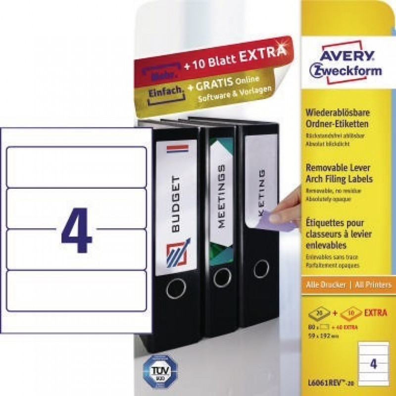 Avery Zweckform Etikett L6061REV-20 59x192mm wiederablösbar Avery Zweckform Etikett L6061REV-20 59x192mm wiederablösbar