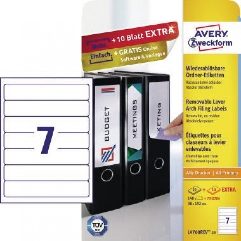 Avery Zweckform Etikett L4760REV-20 38x192mm wiederablösbar Avery Zweckform Etikett L4760REV-20 38x192mm wiederablösbar
