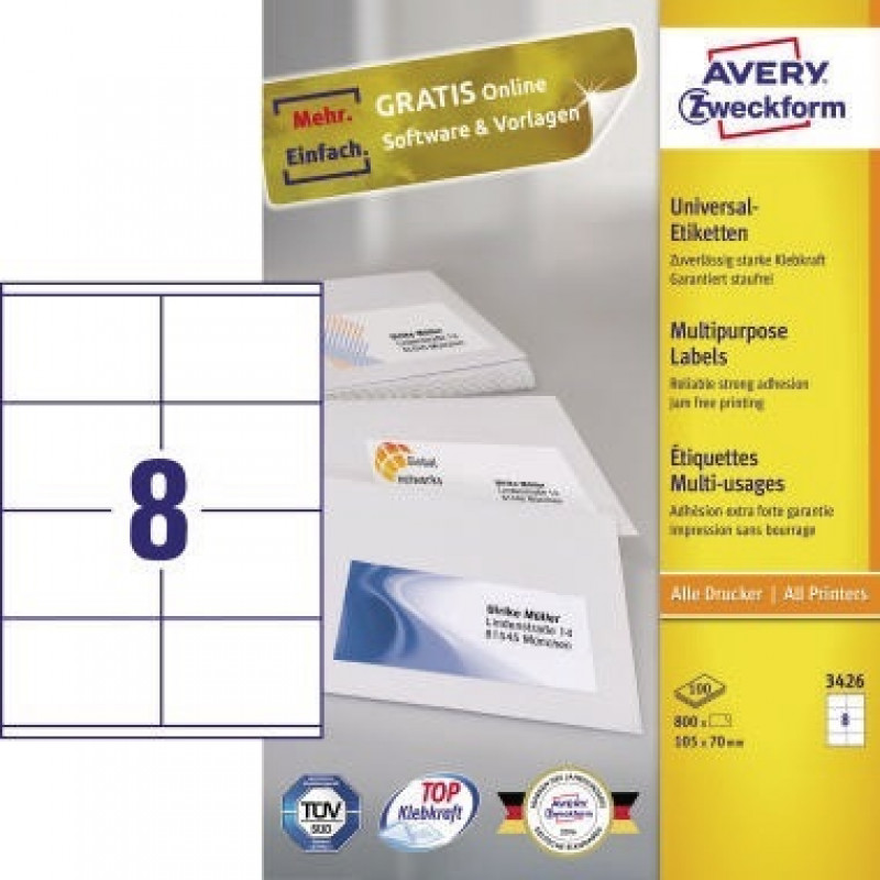Avery Zweckform Universaletikett 3426 105x70mm weiß 800 St./Pack. Avery Zweckform Universaletikett 3426 105x70mm weiß 800 St./Pack.