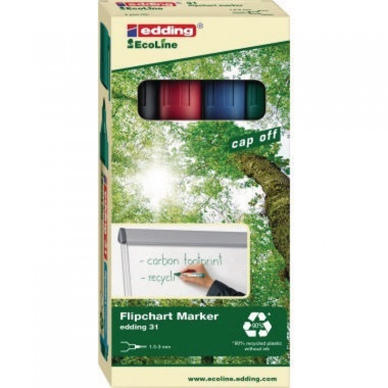 edding Flipchartmarker 31 EcoLine 4-31-4 1,5-3mm sortiert 4 St./Pack. edding Flipchartmarker 31 EcoLine 4-31-4 1,5-3mm sortiert 4 St./Pack.