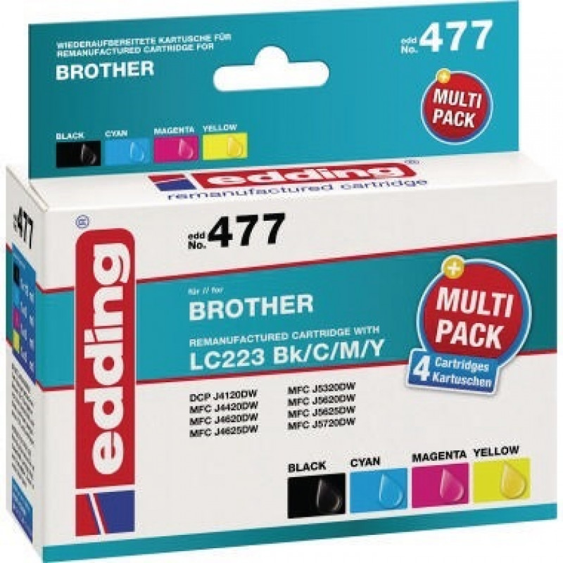 edding Tintenpatrone 18-477 wie Brother LC223 sw/c/m/y 4 St./Pack. edding Tintenpatrone 18-477 wie Brother LC223 sw/c/m/y 4 St./Pack.